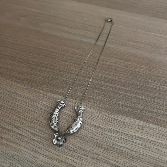 2 Fish & A Rose Silver Necklace - Picture 1 of 9